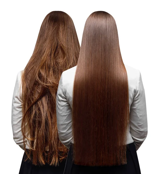 Doente, corte e queratina cuidados com o cabelo saudável. Antes e depois do tratamento — Fotografia de Stock