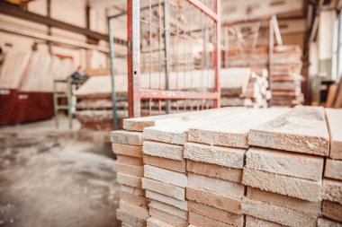 Woodworking, lumber production workshop, sawmill equipment storage wooden
