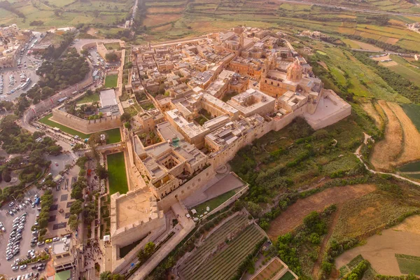 Mdina Katedrali 'nin eski kalesi, Malta. Havadan üst görünüm — Stok fotoğraf