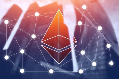 Ethereum, ne kadar. Simge Ethereum kripto para birimi arka plan iş bina