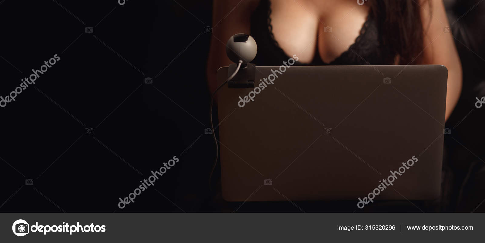 Internet webcam model beautiful young woman working in sex chat online  banner Stock Photo by ©ParStud 315320296