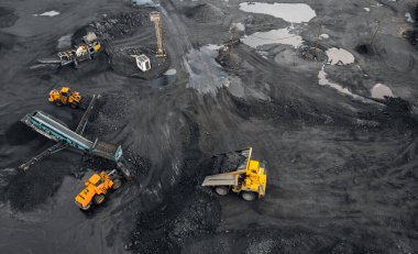 Kömür madenciliği açık bir çukur çıkarma endüstrisi, en üst düzey hava manzarası.