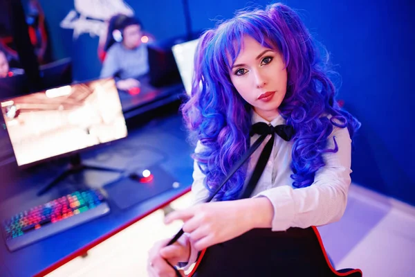 Female gamer girl play computer video games. Live streaming for fun anime Japan