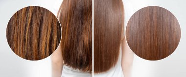 Sick, cut and healthy hair care straightening. Before and after treatment clipart