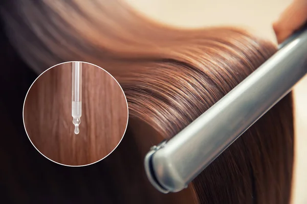 Tratamiento de cabello de aceite para mujer. Concepto peluquería salón de spa — Foto de Stock