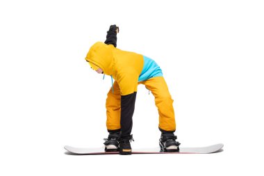 Snowboard erkek snowboardcu pankartı ile izole edilmiş beyaz arka plan