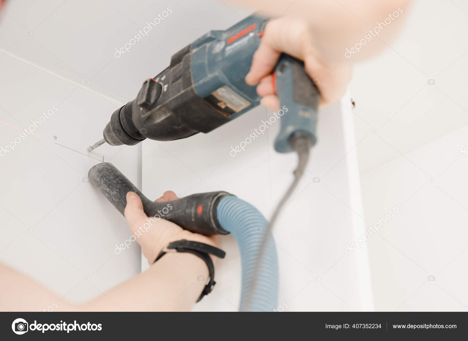 How To Drill Into Concrete Wall Drill Close Up At The Wall High