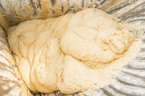 La pasta si posa sul disgelo in armadietti ermetici, maturando e sollevando muffe per la produzione e la cottura di pane caldo e baguette — Foto Stock