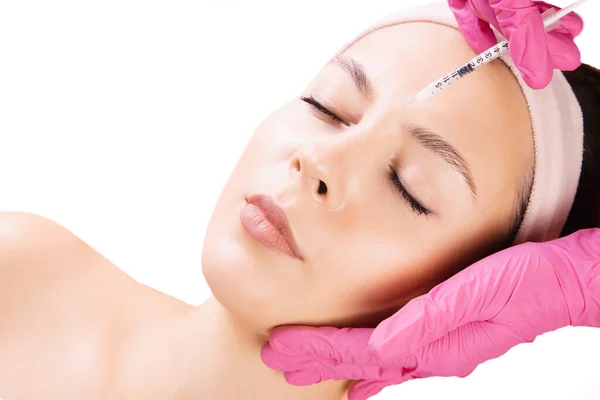 Woman getting rejuvenating facial injection beauty and cosmetology procedure for tightening and smoothing wrinkles on face skin — Stock Photo, Image