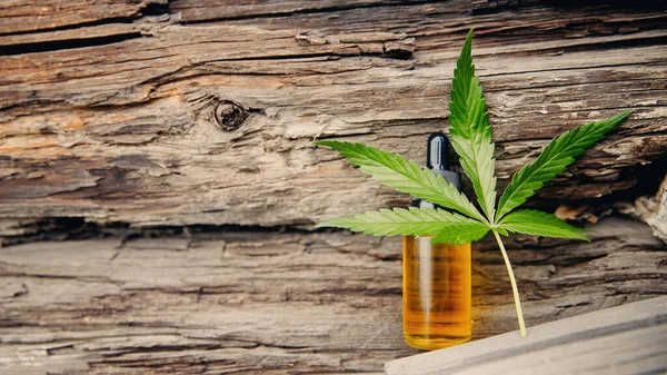 Концепція медичної марихуани. Екстракти конопель CBD в баночках трава і листя — стокове фото