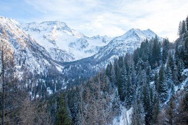 Sonbahar Dolomitleri panorama fotoğrafı, gün batımı Trentino Alto Adige dağ geçidi, İtalya