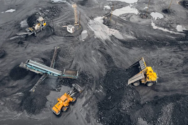 Open pit mine, extractive industry for coal, top view aerial