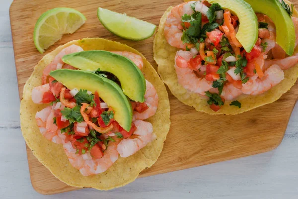 Tostadas Camaron Mexicanas Camarões Comida Mexicana México Alimentos Mar — Fotografia de Stock