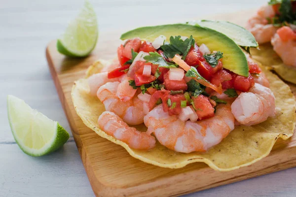 Tostadas Camaron Mexicanas Camarões Comida Mexicana México Alimentos Mar — Fotografia de Stock