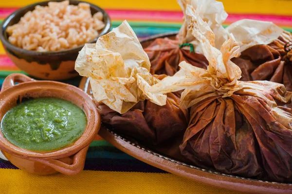 Mixiotes Alimentos Mexico Carne Res Mexicana Envoltura Cordero Picante — Foto de Stock
