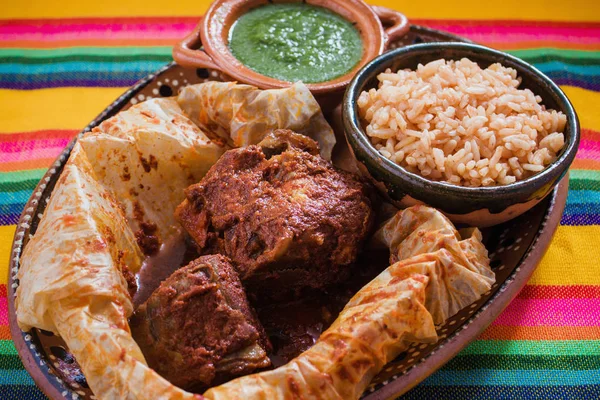 Mixiotes Alimentos Mexico Carne Res Mexicana Envoltura Cordero Picante —  Fotos de Stock