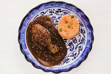 Köstebek Poblano tavuk ve pirinç ile Puebla Meksika Meksika besindir