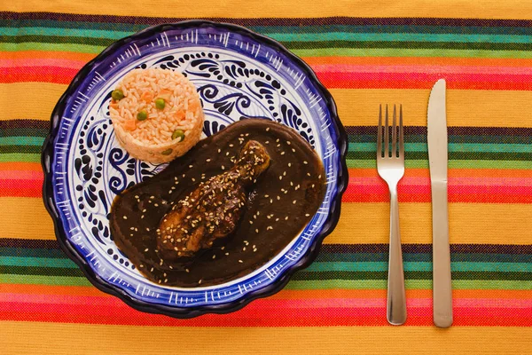 Mole Poblano Con Pollo Comida Mexicana Puebla México —  Fotos de Stock