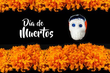 Dia De Los Muertos flor de cempasuchil Day of the Dead offering in Mexico clipart