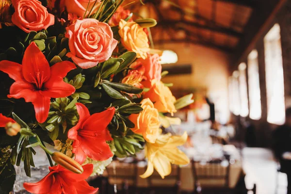 Bouquet Rose Colore Arancione Giallo Bouquet Sposa — Foto Stock