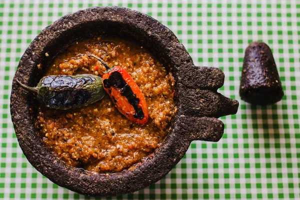 Salsa Tatemada Mexicaanse Saus Gemaakt Met Verbrande Pepers Mexico — Stockfoto