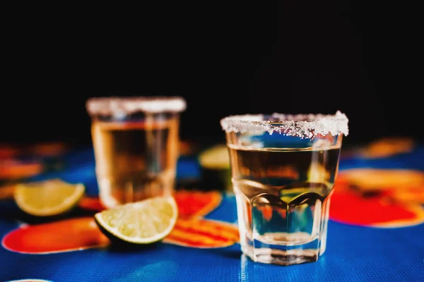 Mexican Tequila shot with lime and salt in Mexico