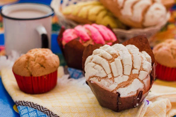 Manteconchas, zoet Mexicaans brood, traditionele bakkerij in Mexico, Mexicaans gebak Concha — Stockfoto