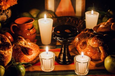 ofrenda d a de Muertos, ölü altar Meksika günü, bir teklif Meksika mumlar