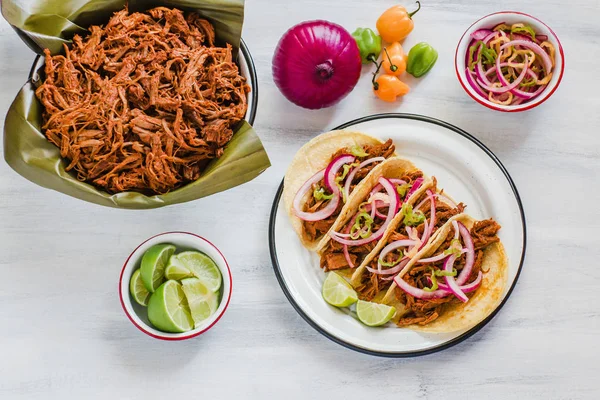 Cochinita Pibil Mexikanska Tacos Från Merida Yucatan Mexiko — Stockfoto