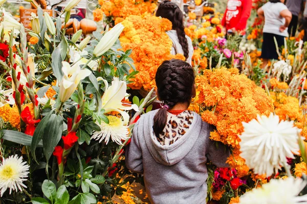 Dia de los Muertos Meksika, Cempasuchil çiçekler Ölüm günü, Meksika mezarlığı — Stok fotoğraf