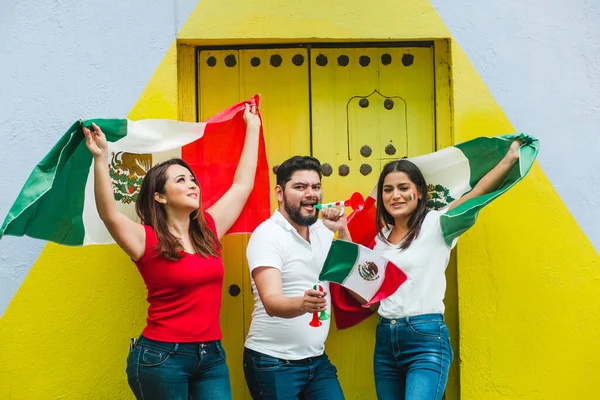 Meksika 'da bağımsızlık gününde bayraklı Meksikalılar