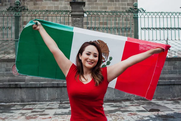 Menina Mexicana Segurando Uma Bandeira México — Fotografia de Stock