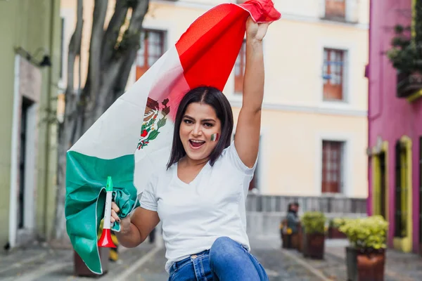 Mexikanska Ung Flicka Med Flagga Mexico — Stockfoto