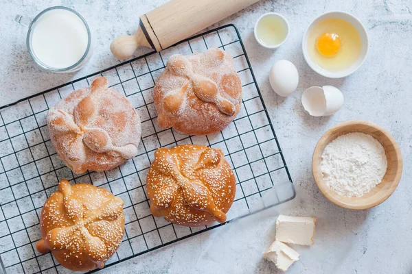 Pan Muerto Ingredientes Para Receta Pan Mexicano Tradicional Para Día — Foto de Stock