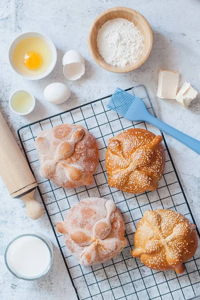 Pan Muerto Ingredientes Para Receta Pan Mexicano Tradicional Para Día — Foto de Stock