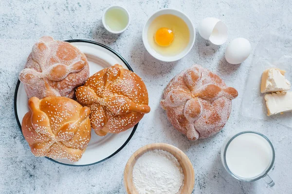 Pan Muerto Ingredientes Para Receta Pan Mexicano Tradicional Para Día — Foto de Stock