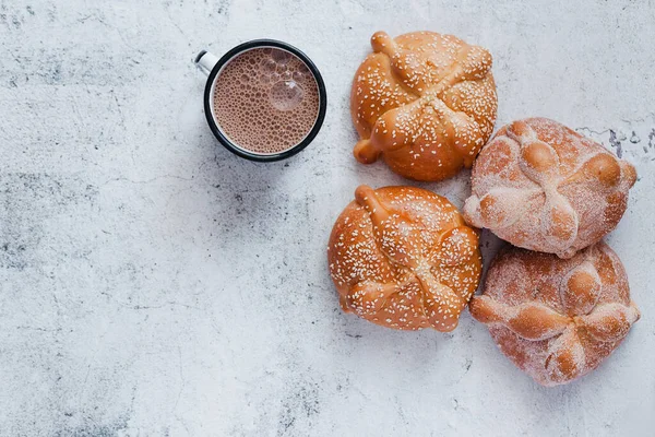 Pan Muerto Chocolate Caliente Pan Mexicano Tradicional Para Día Los — Foto de Stock