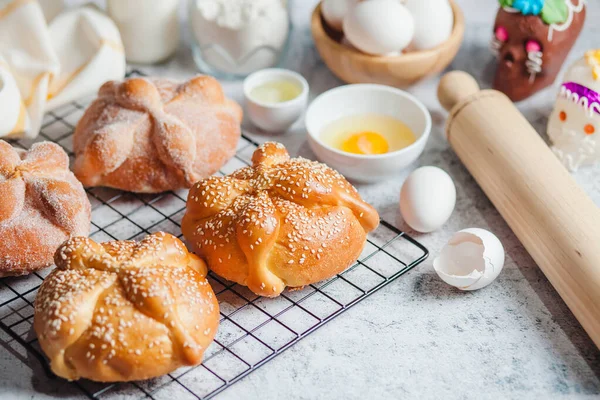 Pan Muerto Ingredientes Para Receta Pan Mexicano Tradicional Para Día — Foto de Stock