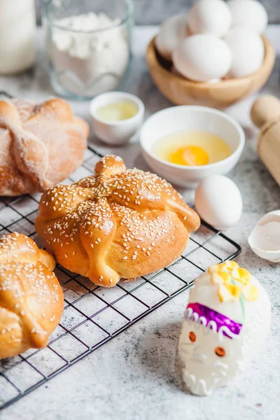 Pan Muerto Ingredientes Para Receta Pan Mexicano Tradicional Para Día — Foto de Stock