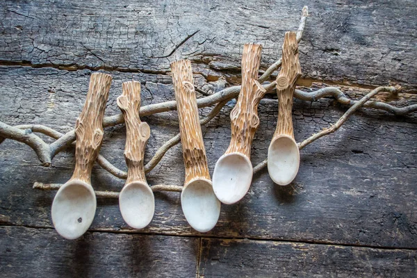 Decorative Spoons Carving Wood Environmental Products Handmade Natural Product — Stock Photo, Image