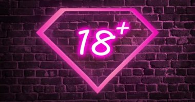 Pembe Neon işareti yetişkin sadece bir tuğla duvara yanıp sönen.