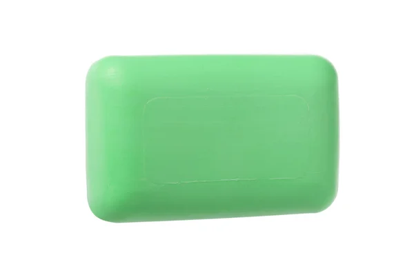 Pedaço de WC sabão verde isolado no fundo branco — Fotografia de Stock
