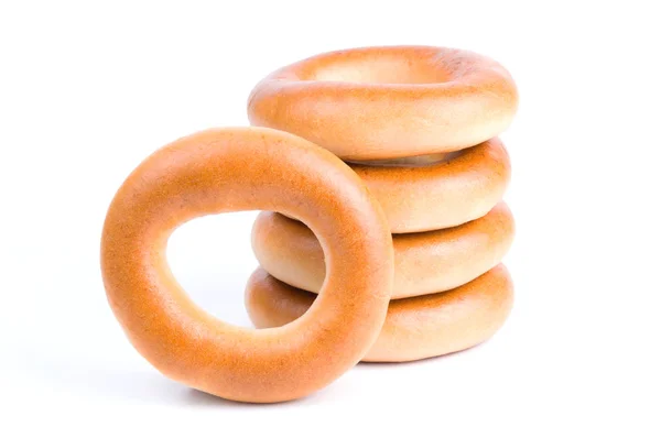 Gruppen av välsmakande bagels isolerad på en vit bakgrund — Stockfoto