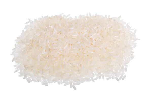 Куча белого риса на белом фоне
