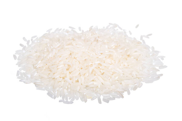 Куча белого риса на белом фоне
