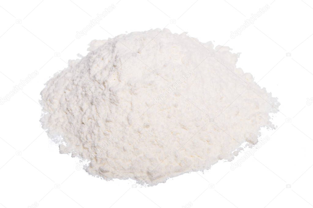 White wheat flour heap isolated white background