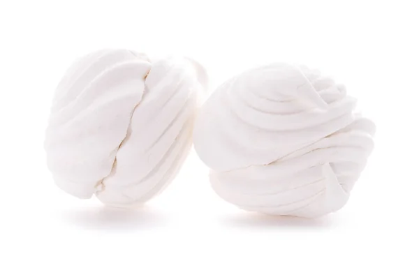 Dolce dolce bianco marshmallows zephyr isolato su sfondo bianco , — Foto Stock