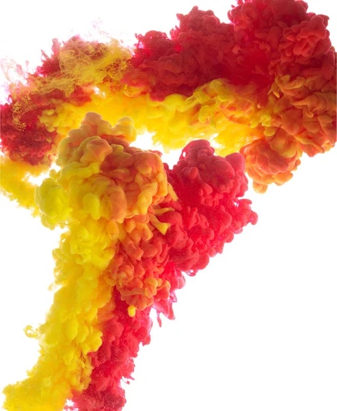 Žlutá a červená barevný inkoust ve vodě abstrakt — Stock fotografie
