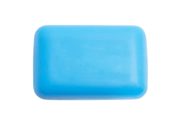 Vista superior de sabão higiênico azul isolado no fundo branco — Fotografia de Stock