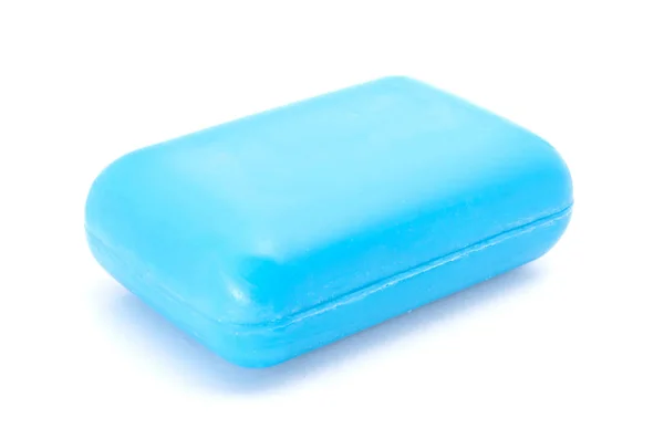 Closeup de sabão higiênico azul isolado no fundo branco — Fotografia de Stock